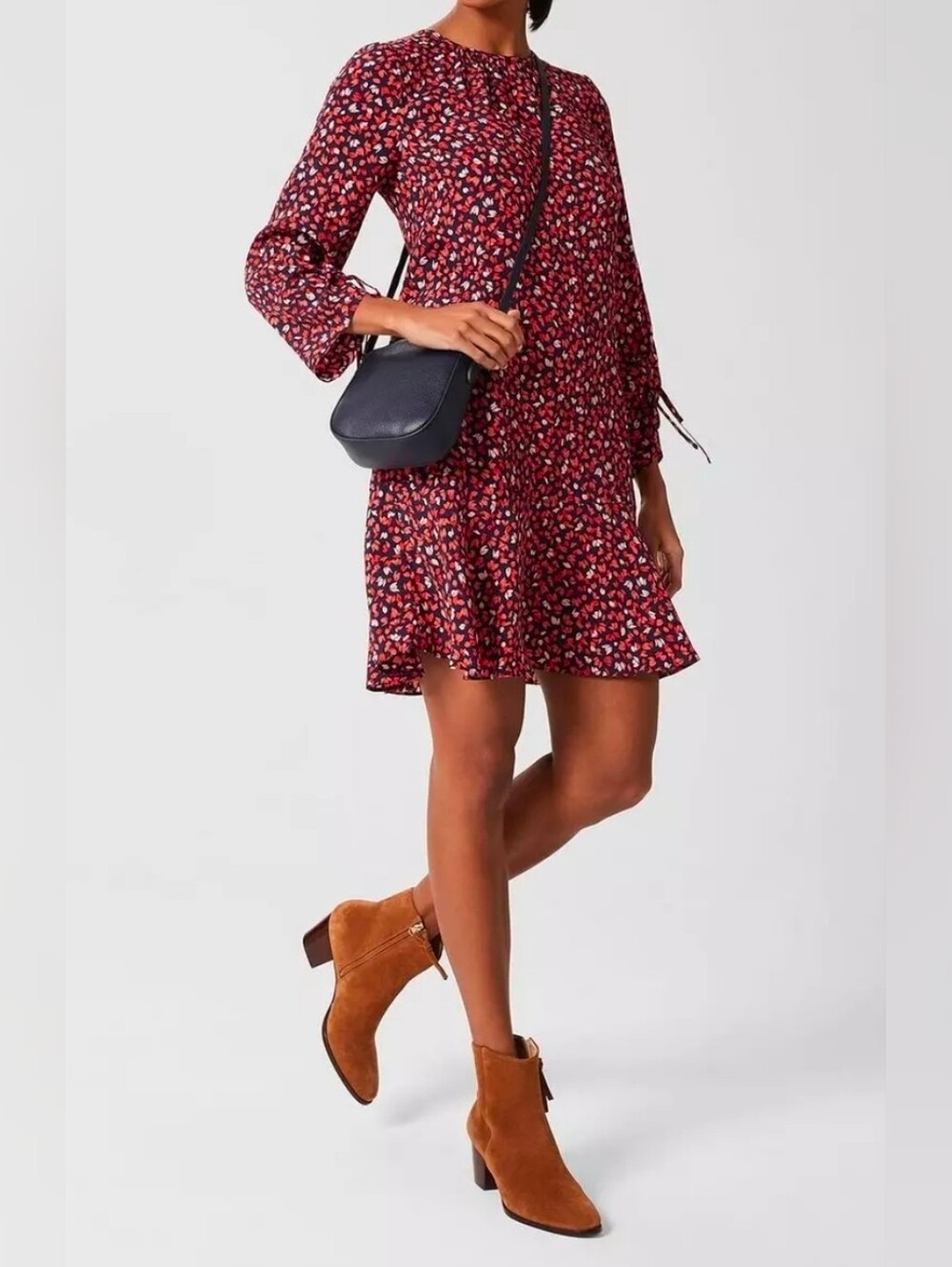 Hobbs London Lilia Tunic Long Sleeve Navy Dress With Ditsy Floral Print Size 10